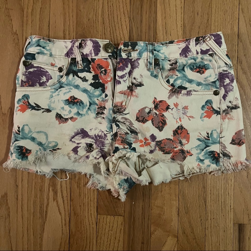 Free People floral denim shorts